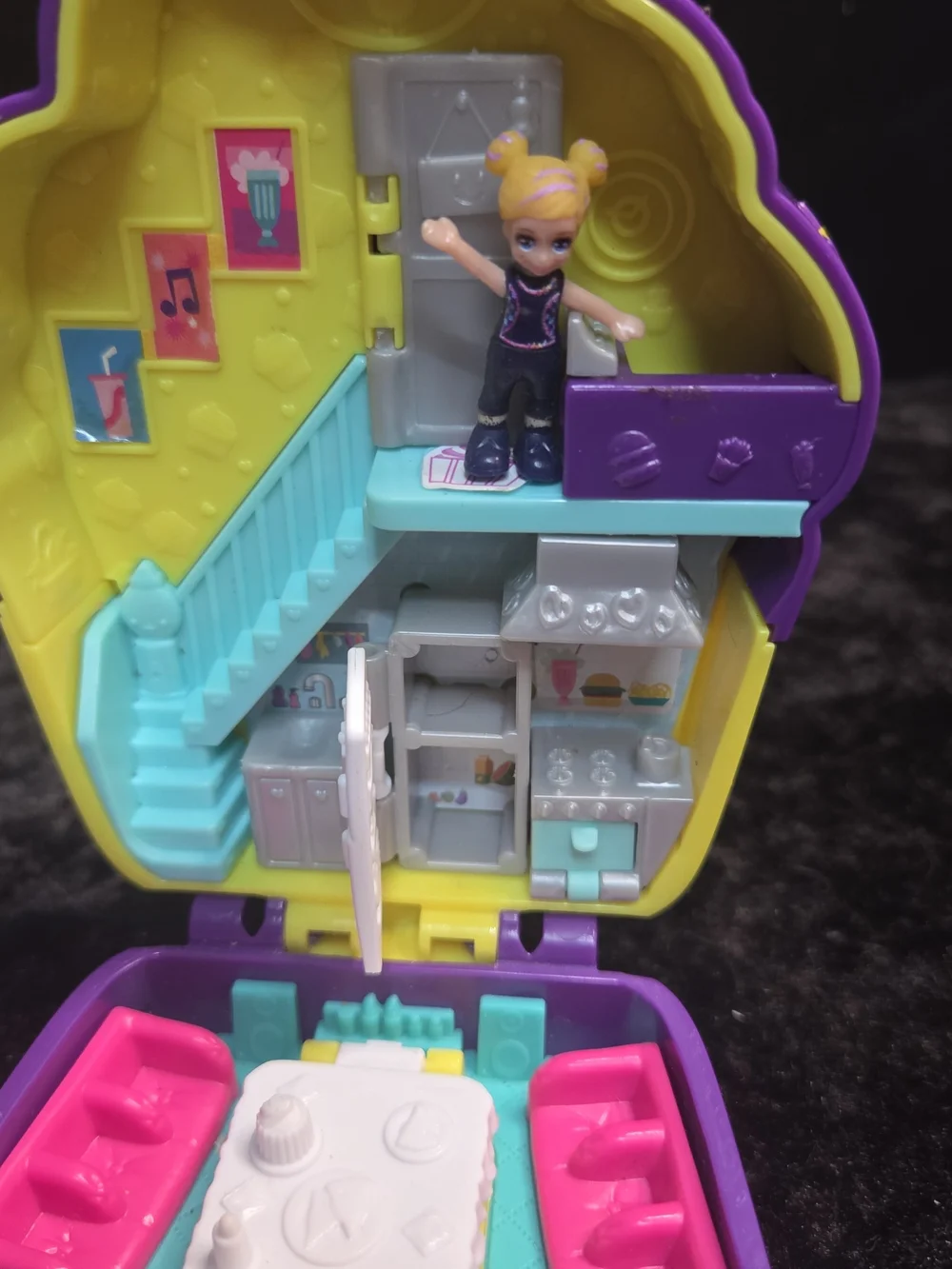 Pocket Playset Compact Dollhouse - Purple, Yellow, Teal & Pink With 1 Doll